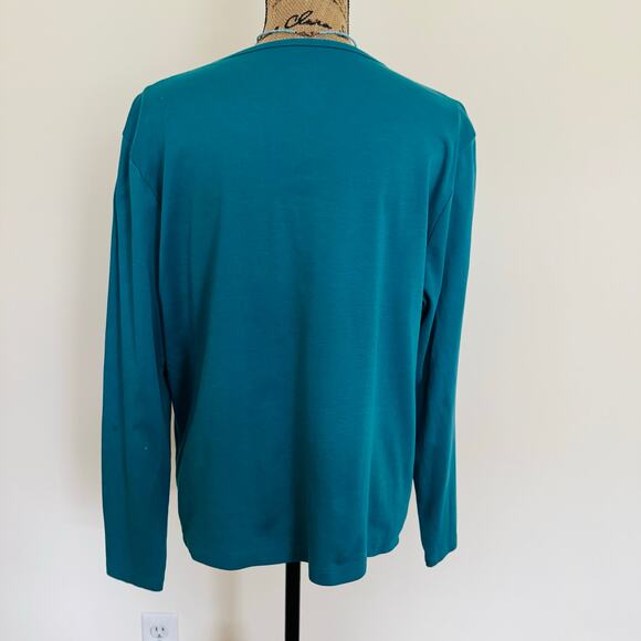 L.L. Bean Supima Cotton Button Cardigan Teal & Long Sleeve Crewneck T Shirt XL - Picture 3 of 8